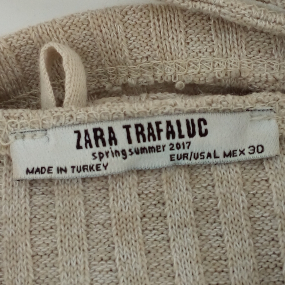 Zara Trafaluc Ruffle Nude Tan Rushed Ribbed Crop Top Large - Picture 3 of 9